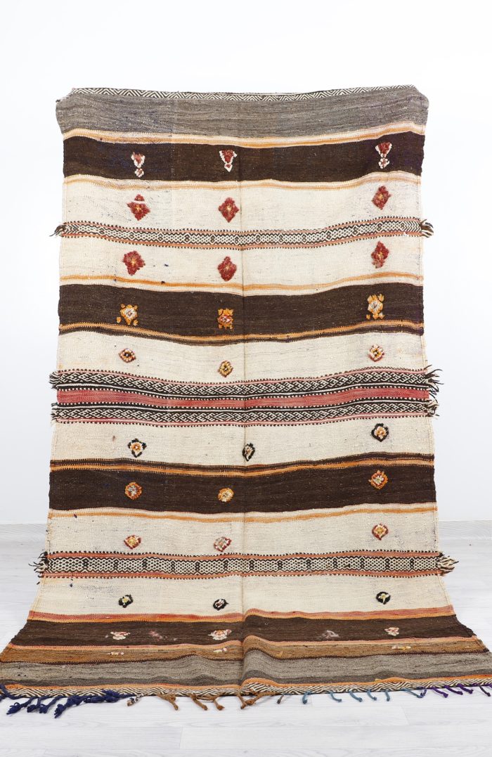 Vintage Striped Kilim Rug - Handwoven with bold stripes and natural tones