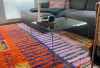 Vintage red abstract Moroccan rugs with minimalist design and bold accents.