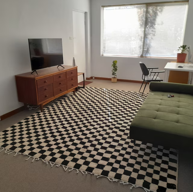 Handwoven Moroccan checkered rug in black and white