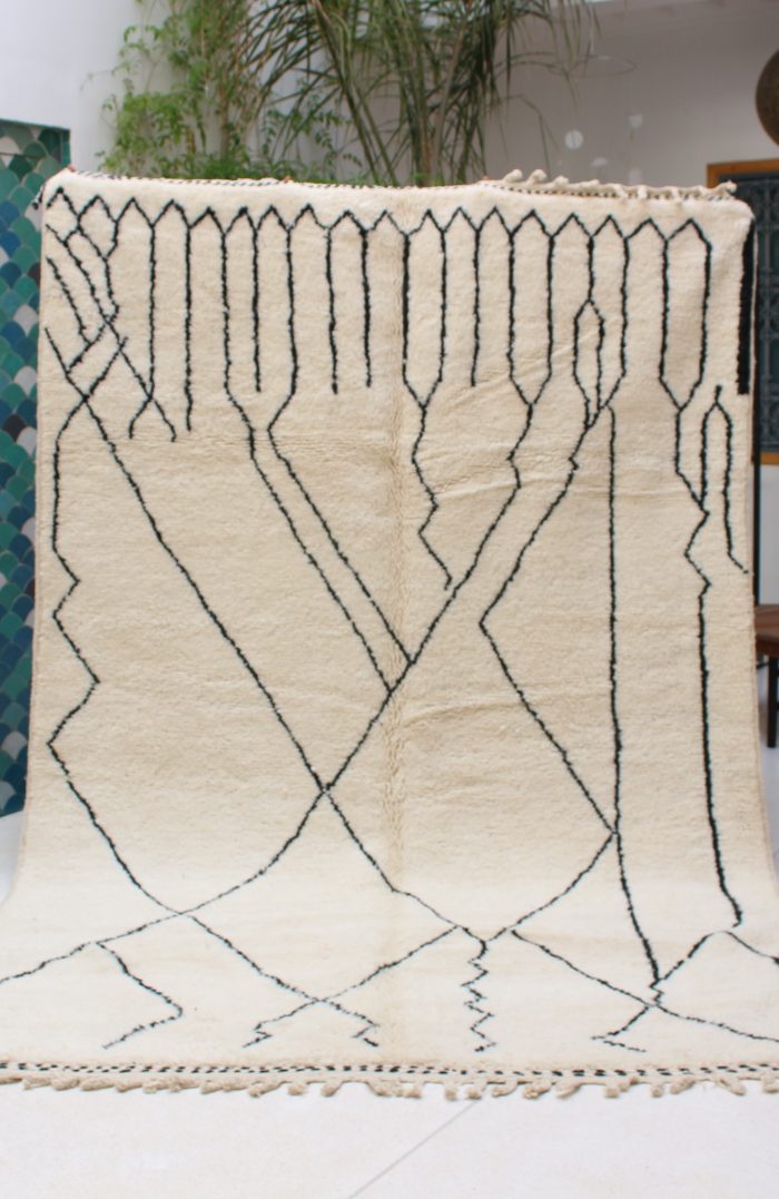 Lines Beni Ourain Rug with minimalist line design, handcrafted from natural wool.