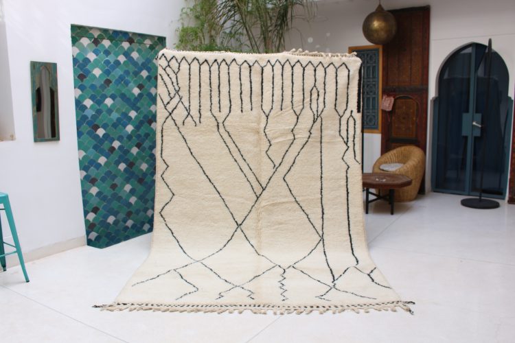 Lines Beni Ourain Rug with minimalist line design, handcrafted from natural wool.