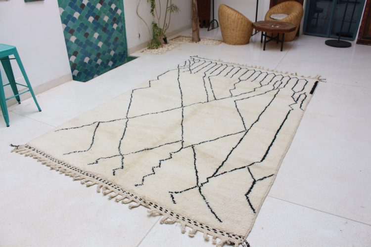 Lines Beni Ourain Rug with minimalist line design, handcrafted from natural wool.