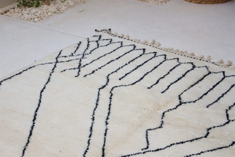 Lines Beni Ourain Rug with minimalist line design, handcrafted from natural wool.