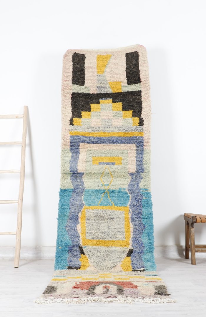 Vintage Blue Runner Rug - Handwoven with rich blue tones and intricate patterns