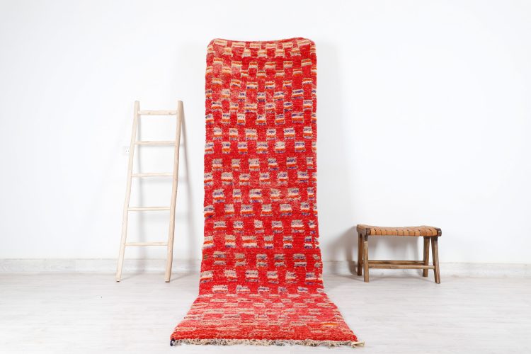 Vintage Red Runner Rug - Handwoven with intricate patterns and vibrant red hues