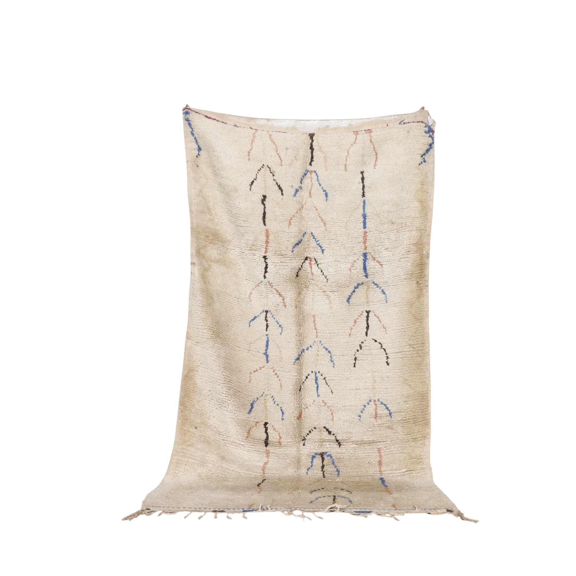 handmade Azilal rug 7.2×4.2 ft cream wool minimalist design