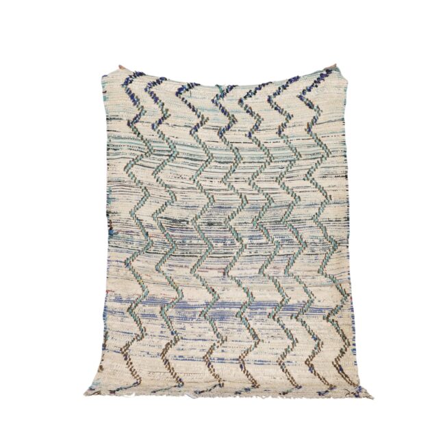 Azilal vintage rug 6.1×4.4 ft cream wool zigzag pattern