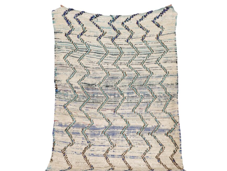 Azilal vintage rug 6.1×4.4 ft cream wool zigzag pattern