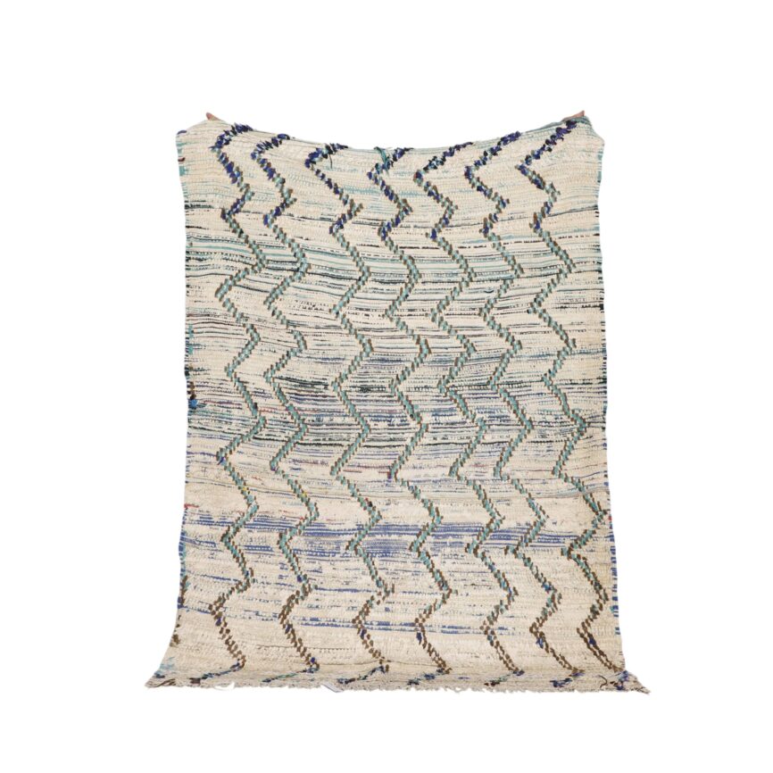 Azilal vintage rug 6.1×4.4 ft cream wool zigzag pattern