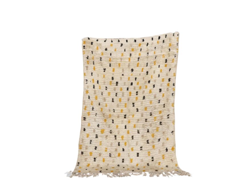 handmade Azilal carpet 5.4×3.4 ft cream wool dotted design