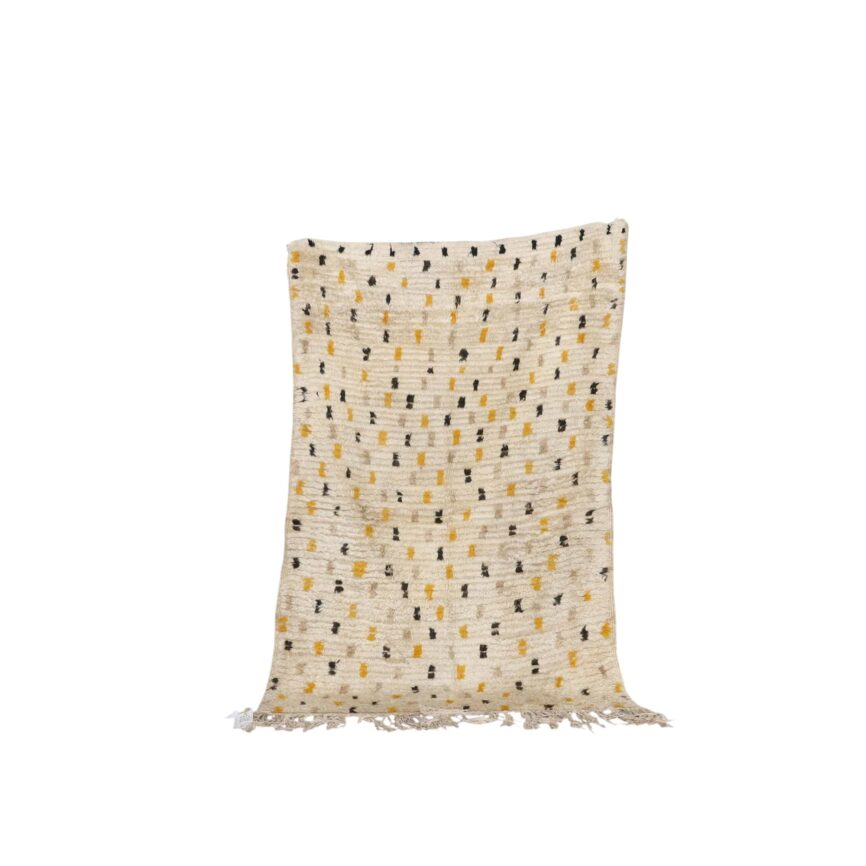 handmade Azilal carpet 5.4×3.4 ft cream wool dotted design