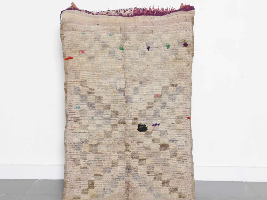 handmade Boujaad rug 4.4×2.6 ft neutral wool vintage