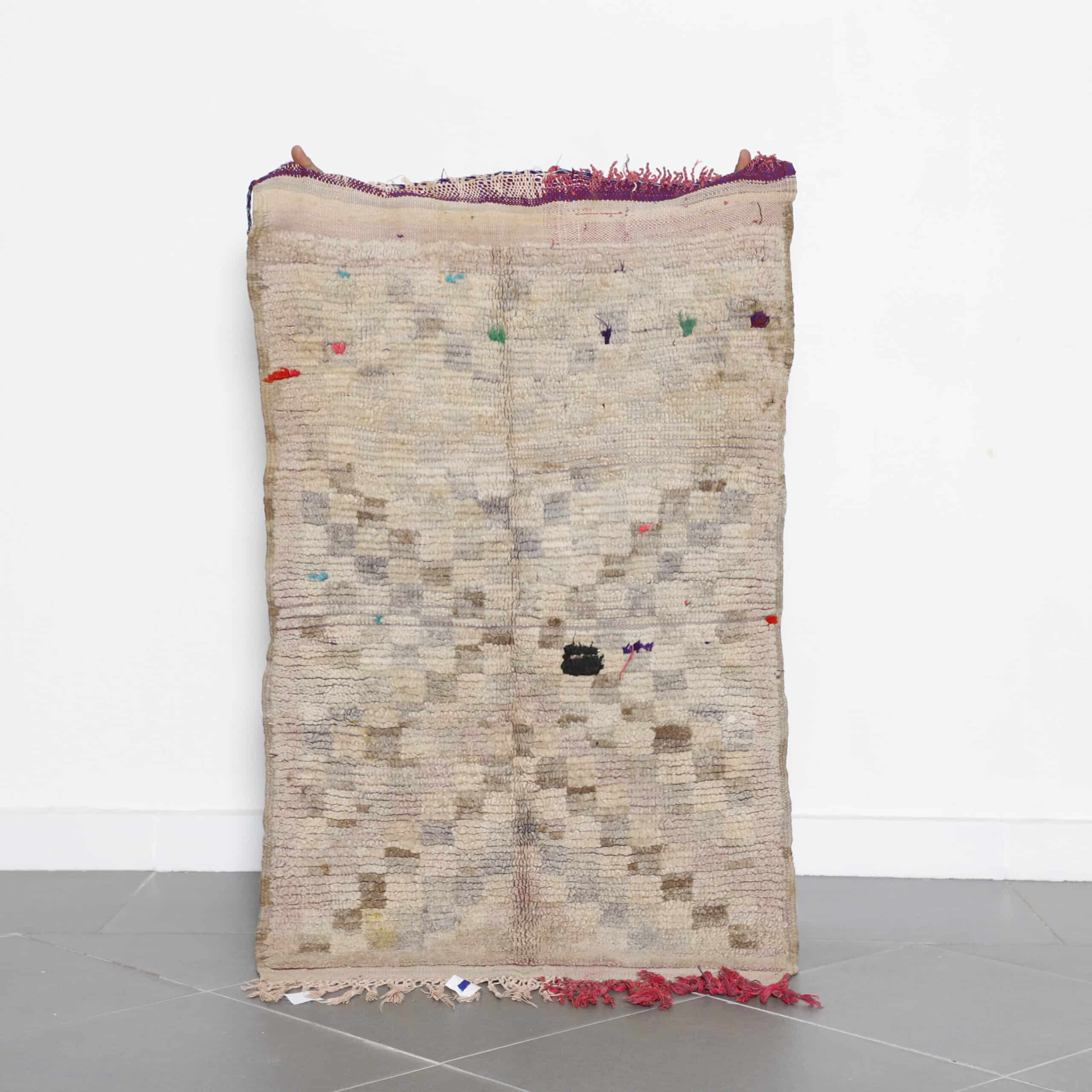 handmade Boujaad rug 4.4×2.6 ft neutral wool vintage