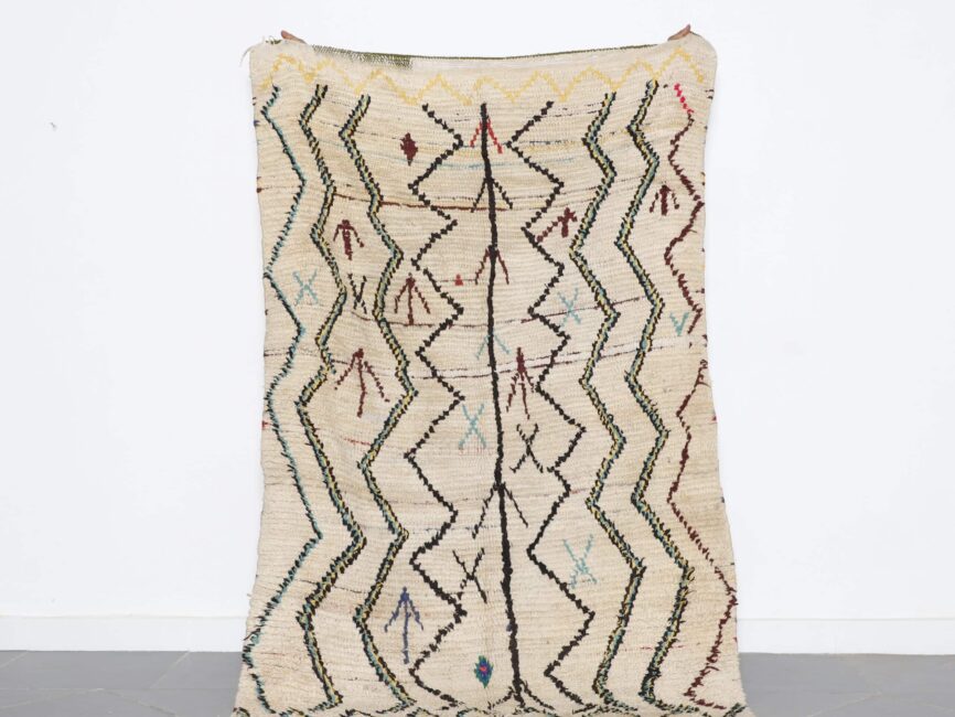 Azilal handmade rug 6.7×4.3 ft cream wool zigzag tribal