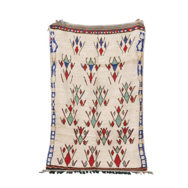 Azilal soft rug vintage 6.3×4.0 ft cream wool red green tribal