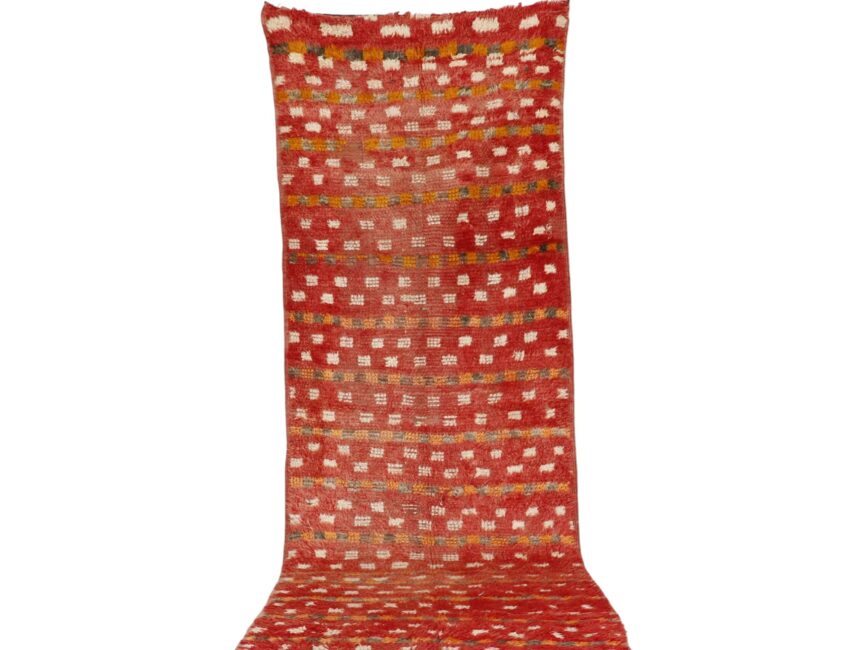 vintage Boujaad runner 10.0×3.4 ft red wool dotted pattern
