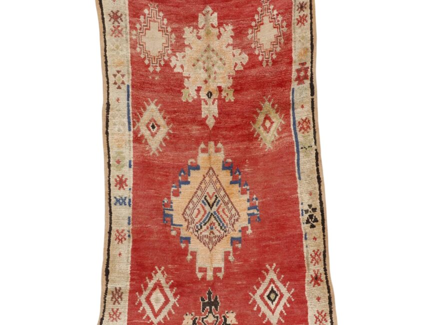 vintage Moroccan Telouet rug 7.9×3.8 ft tribal red wool