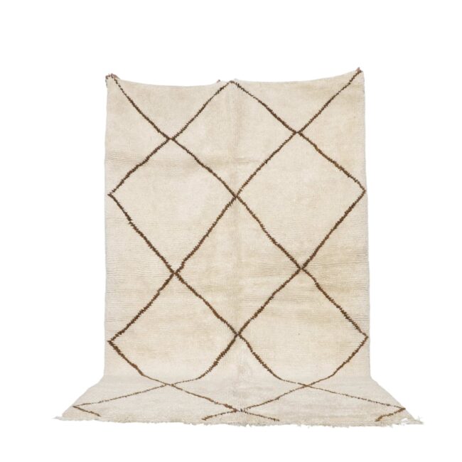 Vintage Marmoucha rug 8.4×5.4 ft Moroccan ivory wool brown diamond pattern