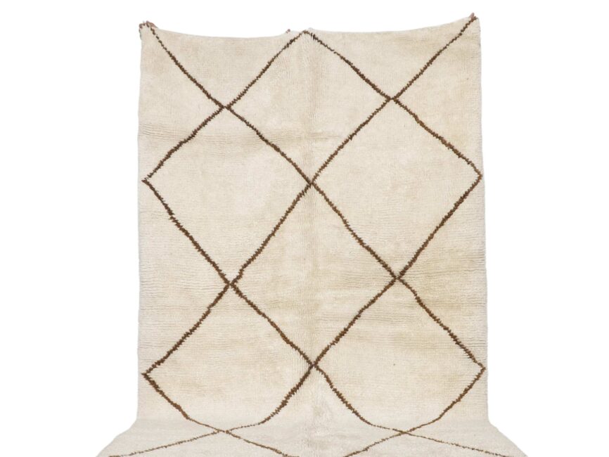 Vintage Marmoucha rug 8.4×5.4 ft Moroccan ivory wool brown diamond pattern