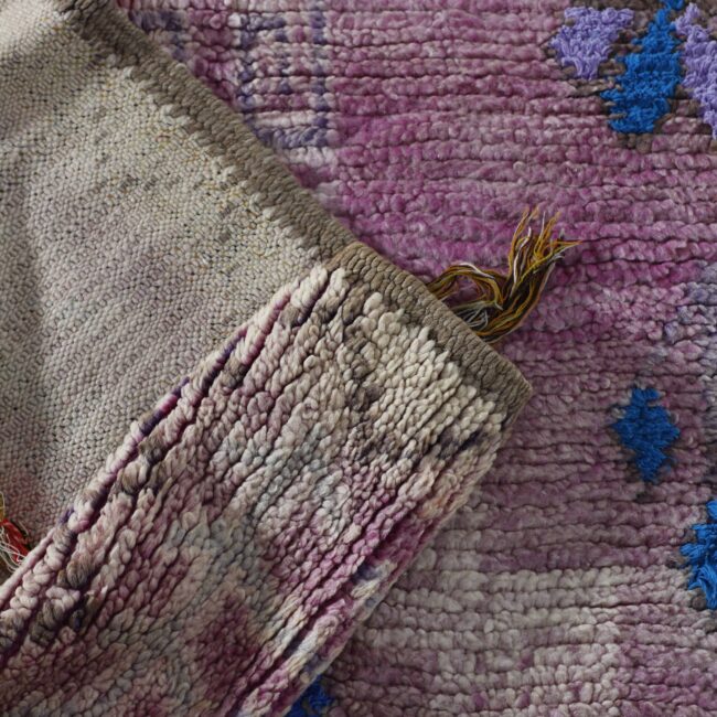 Vintage Boujaad Rug 12.1×4.4 ft – Moroccan Wool in Pink & Blue Geometric Design - Image 5