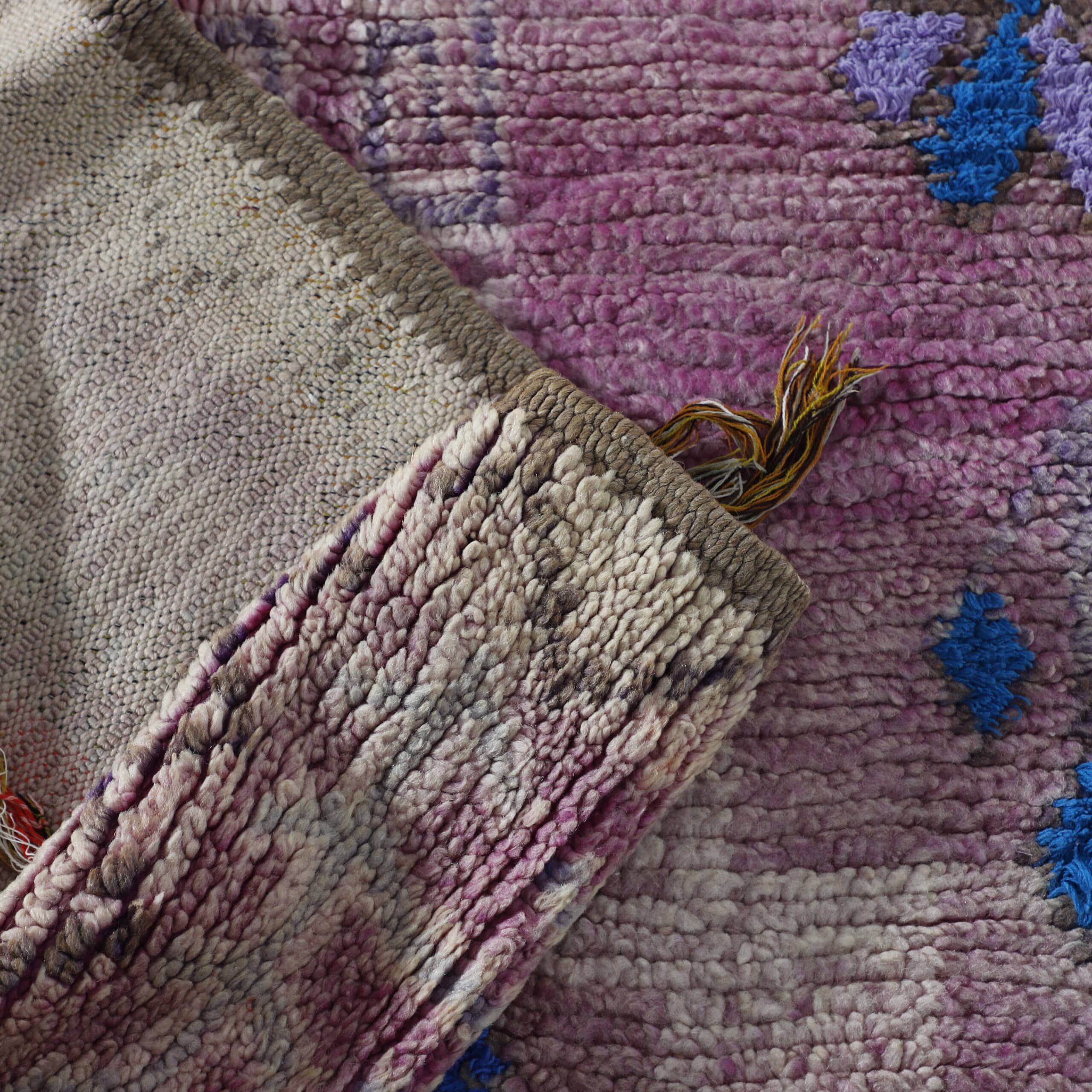 Vintage Boujaad Rug 12.1×4.4 ft – Moroccan Wool in Pink & Blue Geometric Design - Image 5