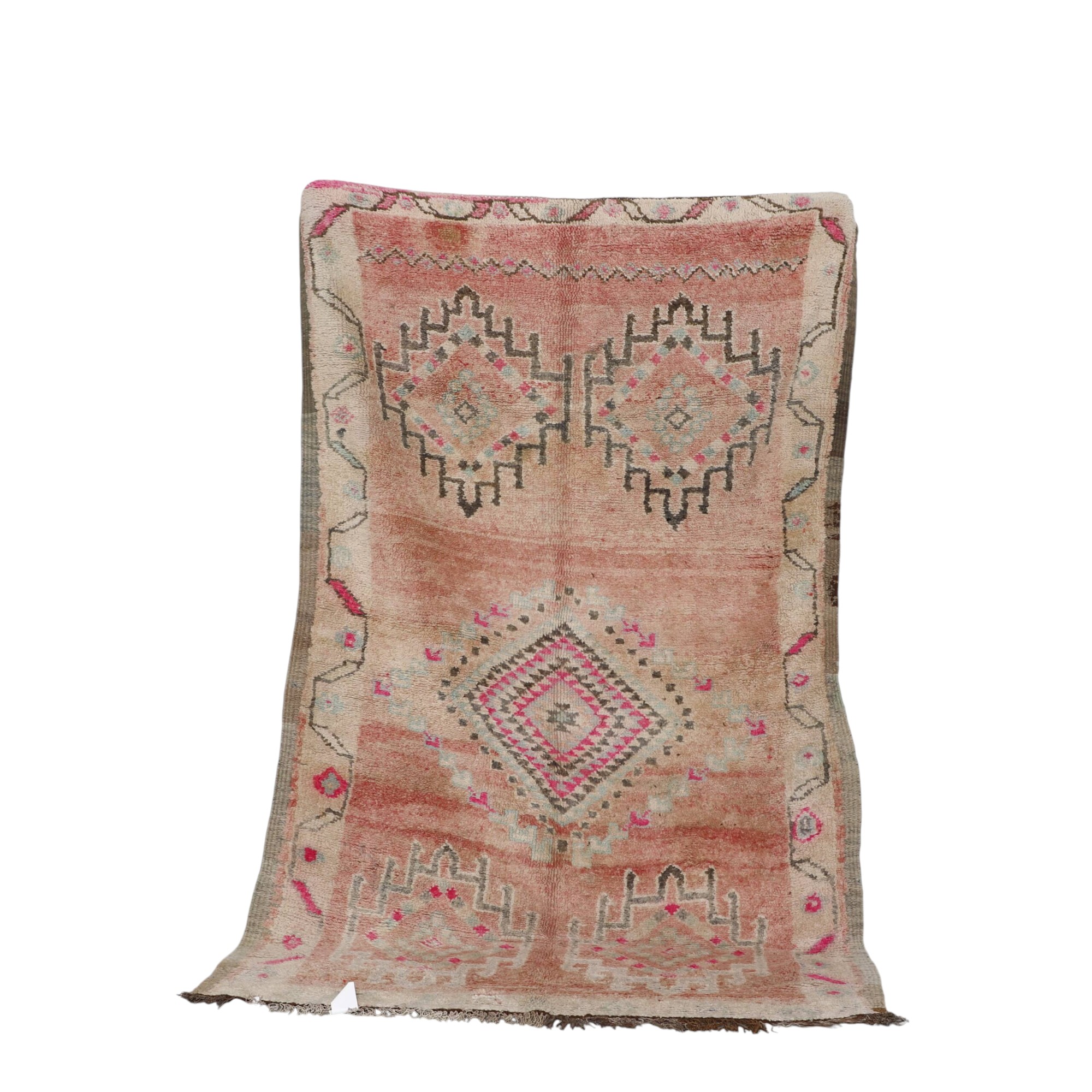 Vintage Boujaad Rug 8.4×4.8 ft Moroccan wool pink geometric diamond design