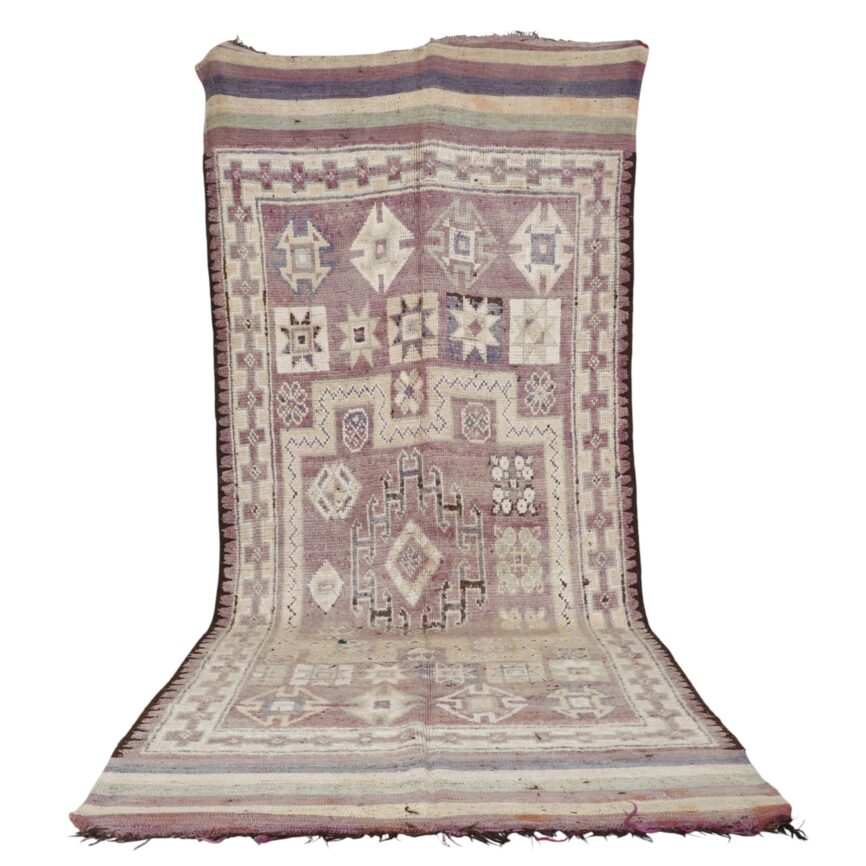 Bousbaa Rug 12.5×5.2 ft Moroccan wool lavender geometric design