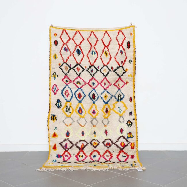 handmade Azilal rug 6.8×3.8 ft colorful diamond wool