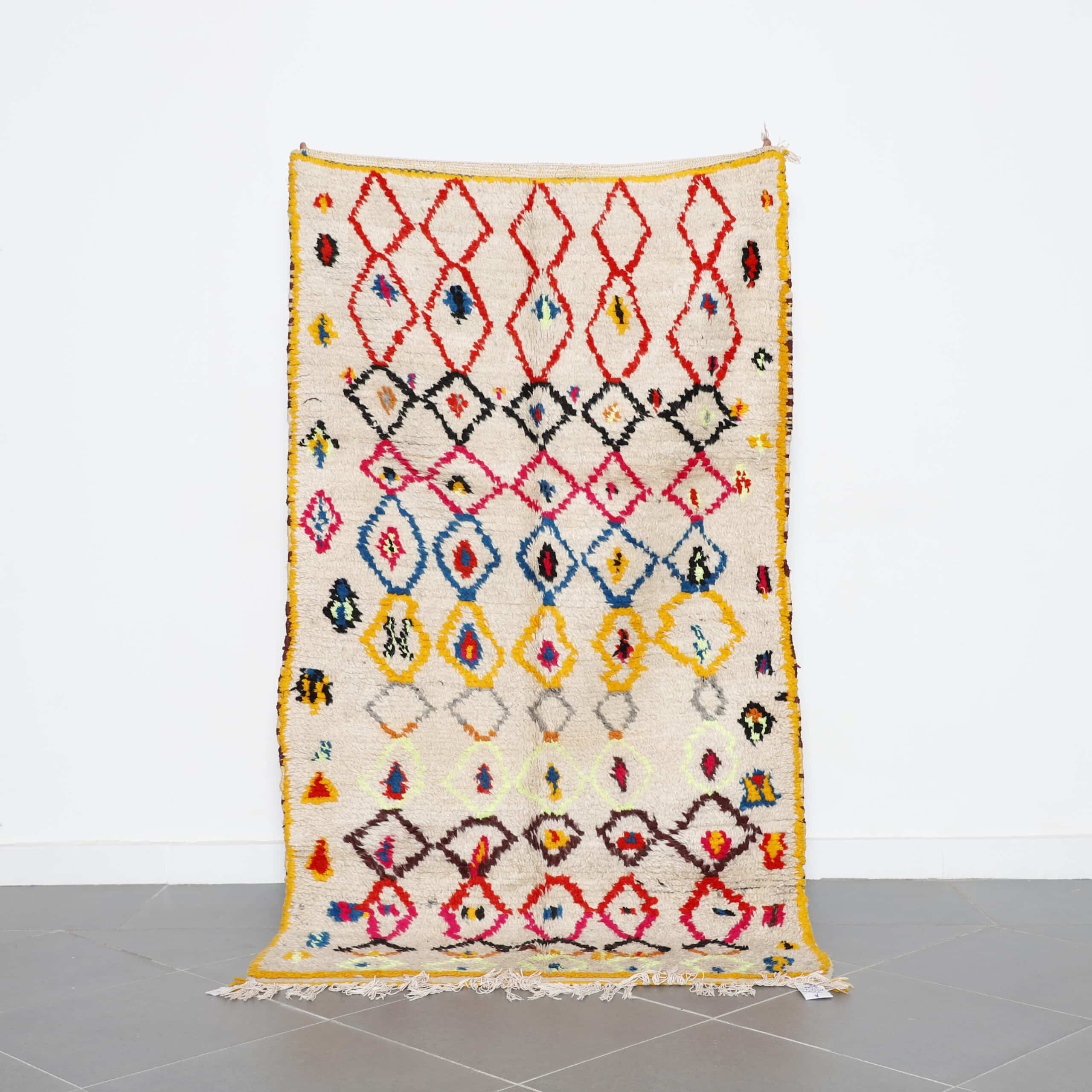 handmade Azilal rug 6.8×3.8 ft colorful diamond wool