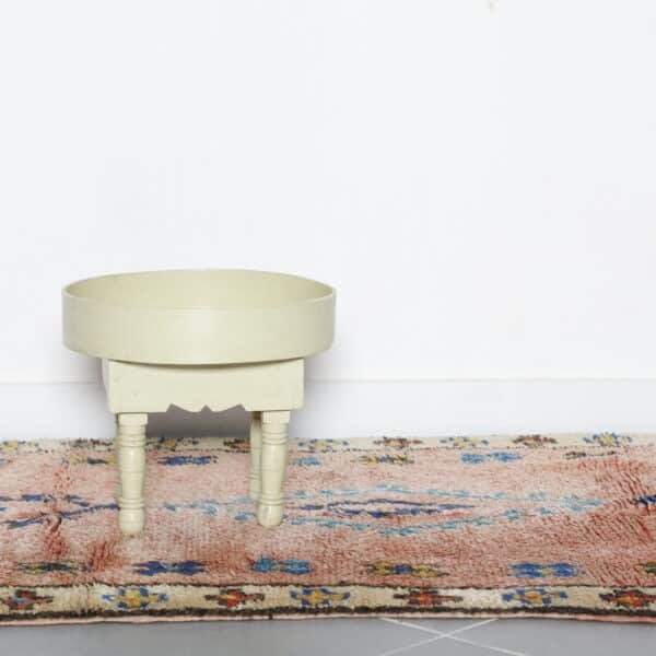 Handmade Azilal Rug 7.7×3.5 ft – Moroccan Berber Pink Wool with Blue Diamond Design - Image 3