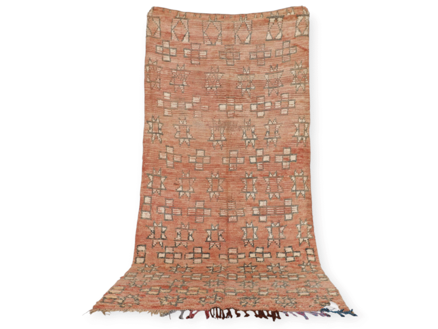 Jewish Carpet 9.8×4.4 ft Moroccan wool terracotta symbolic motifs