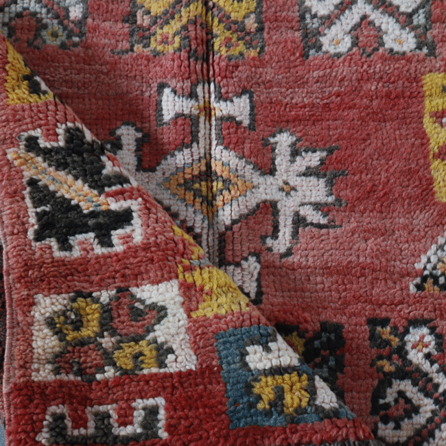 Vintage Jewish Rug 6.9×3.9 ft – Moroccan Wool Tribal Carpet with Symbolic Patterns - Image 2