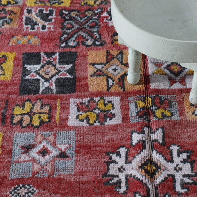 Vintage Jewish Rug 6.9×3.9 ft – Moroccan Wool Tribal Carpet with Symbolic Patterns - Image 3