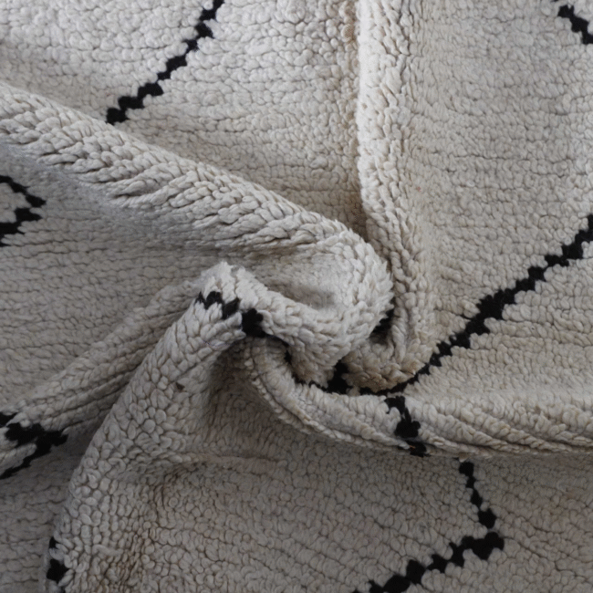 Black and White Azilal Rug 6.8×3.5 ft – Minimalist Moroccan Wool Carpet - Image 5