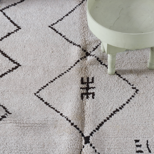 Black and White Azilal Rug 6.8×3.5 ft – Minimalist Moroccan Wool Carpet - Image 3