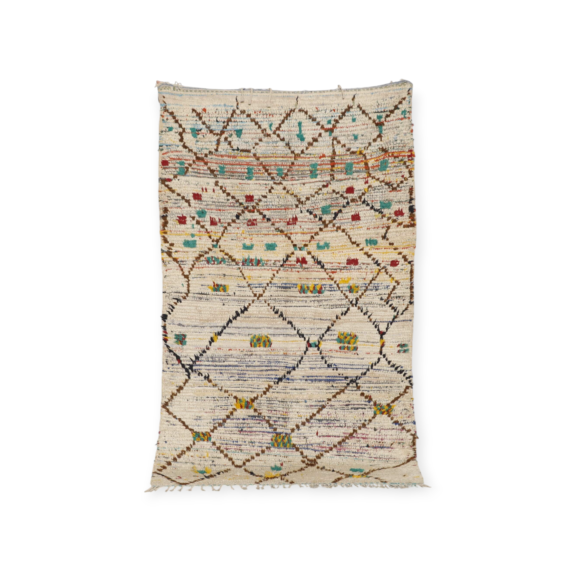 Multicolor Azilal Vintage Rug 6.6×3.9 Ft Handmade Moroccan Wool