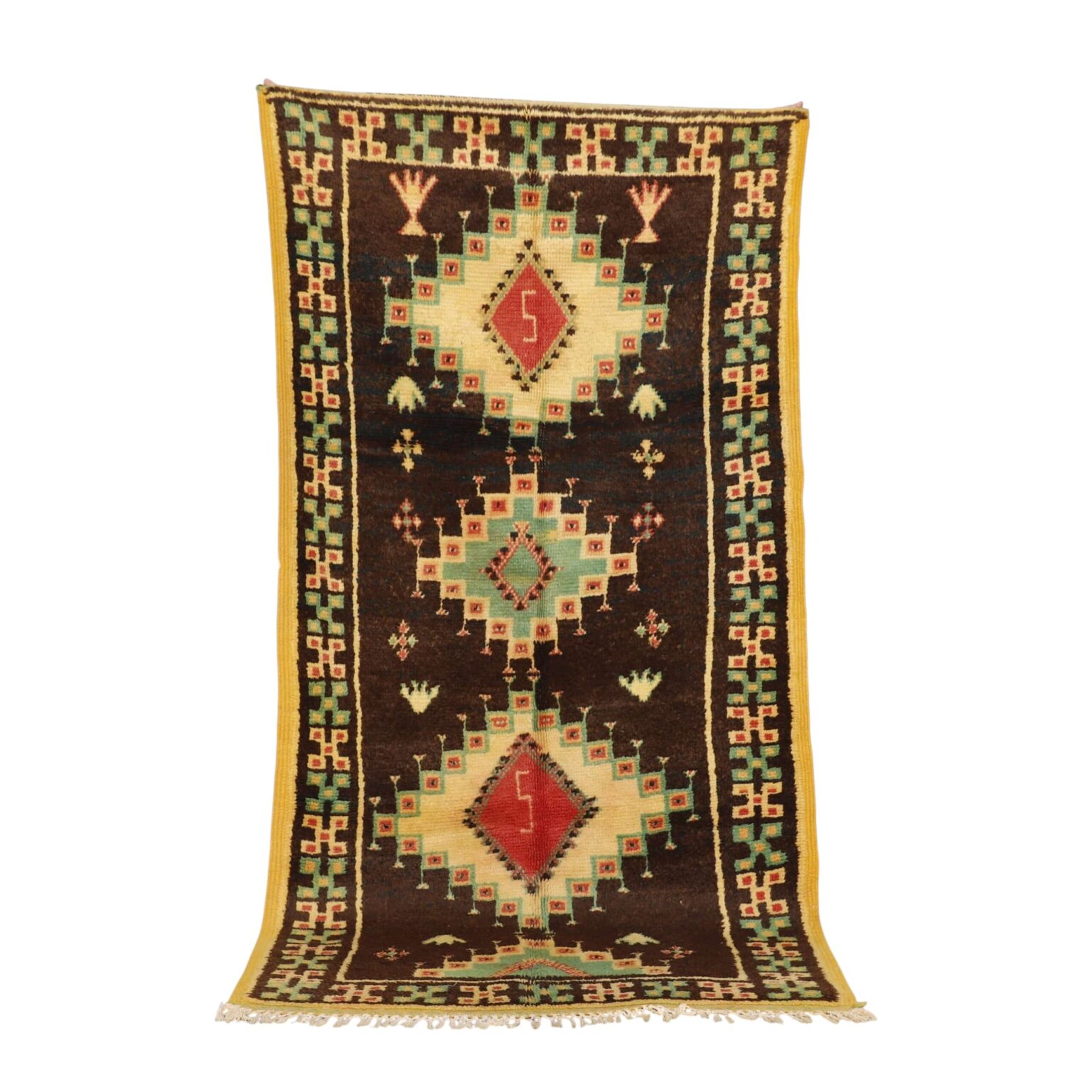 Vintage Taznakht Rug 7.5×3.7 Ft Handmade Moroccan Wool