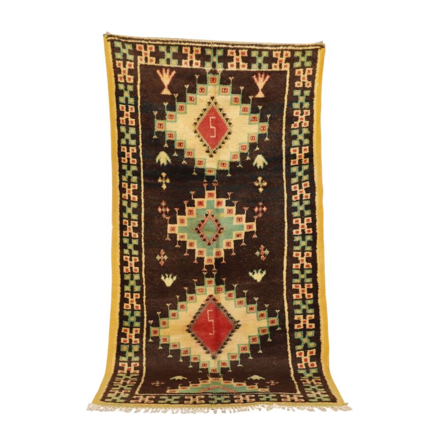 Vintage Taznakht Rug 7.5×3.7 Ft Handmade Moroccan Wool