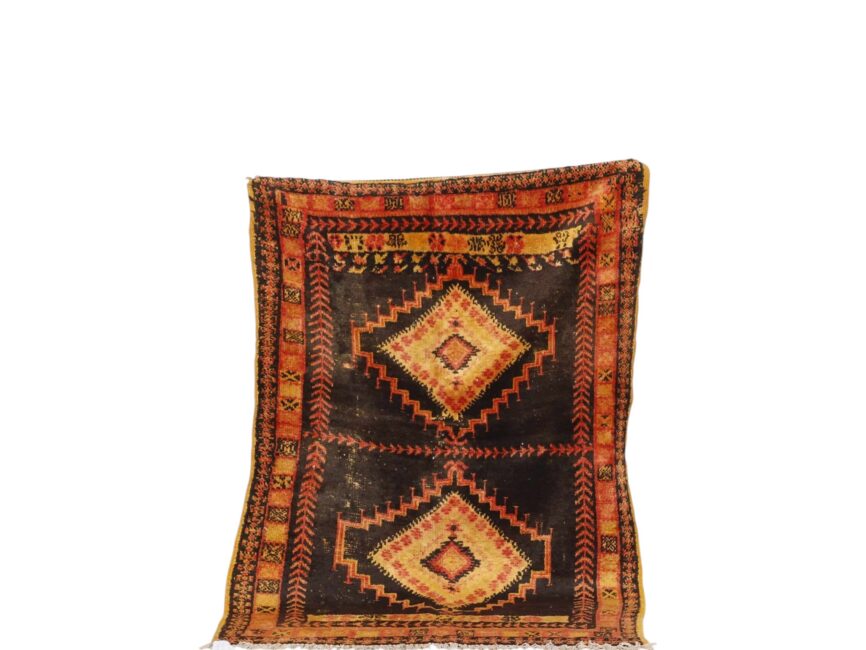 Old Black Wool Taznakht Rug 4.8×3.3 Ft Handmade Moroccan