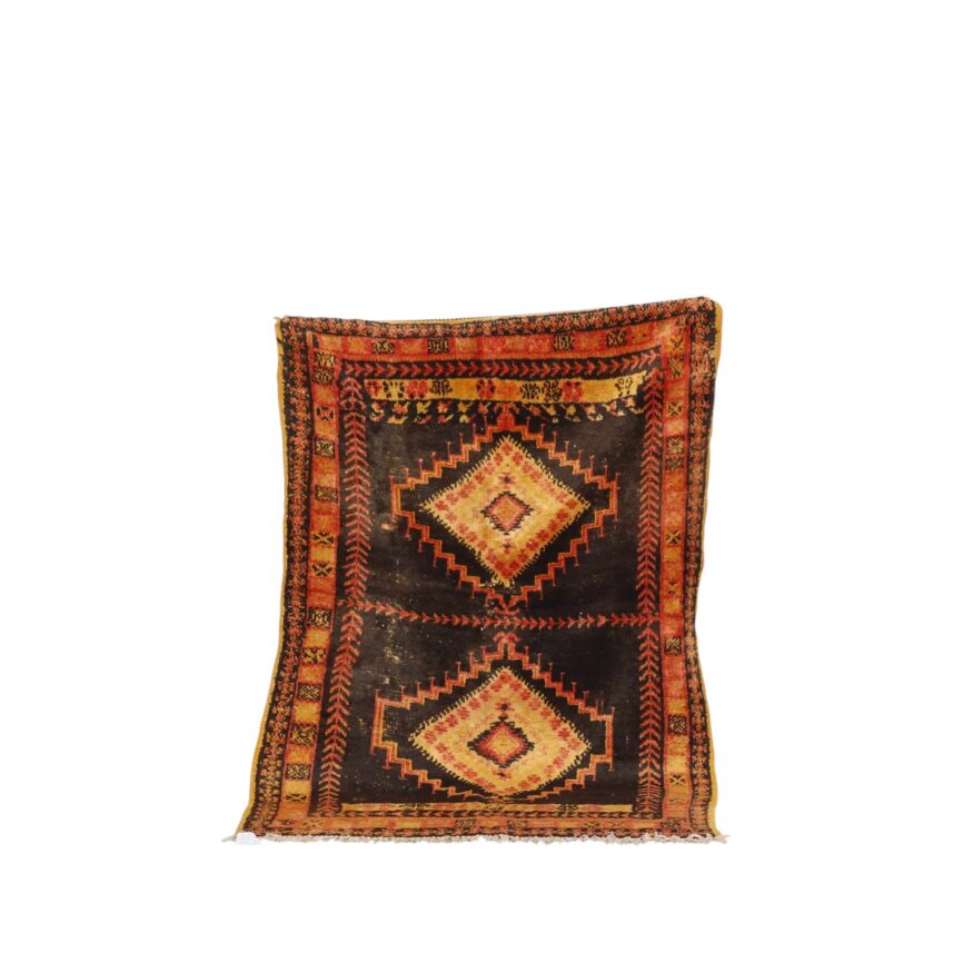 Old Black Wool Taznakht Rug 4.8×3.3 Ft Handmade Moroccan