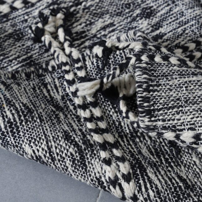 Zanafi Kilim Rug 7.9×4.4 Ft – Handwoven Black & White Moroccan Wool Carpet - Image 6