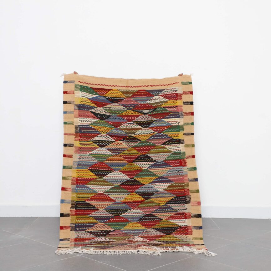 Kilim Rug Pecasso 4.9×3.3 Ft Moroccan Handmade Wool