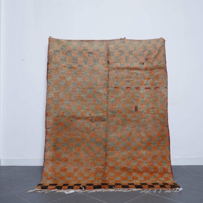 Vintage Moroccan Rug 7.1×5.2 Ft handmade wool