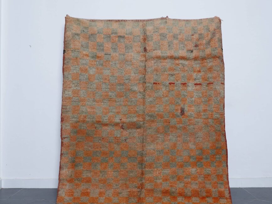 Vintage Moroccan Rug 7.1×5.2 Ft handmade wool