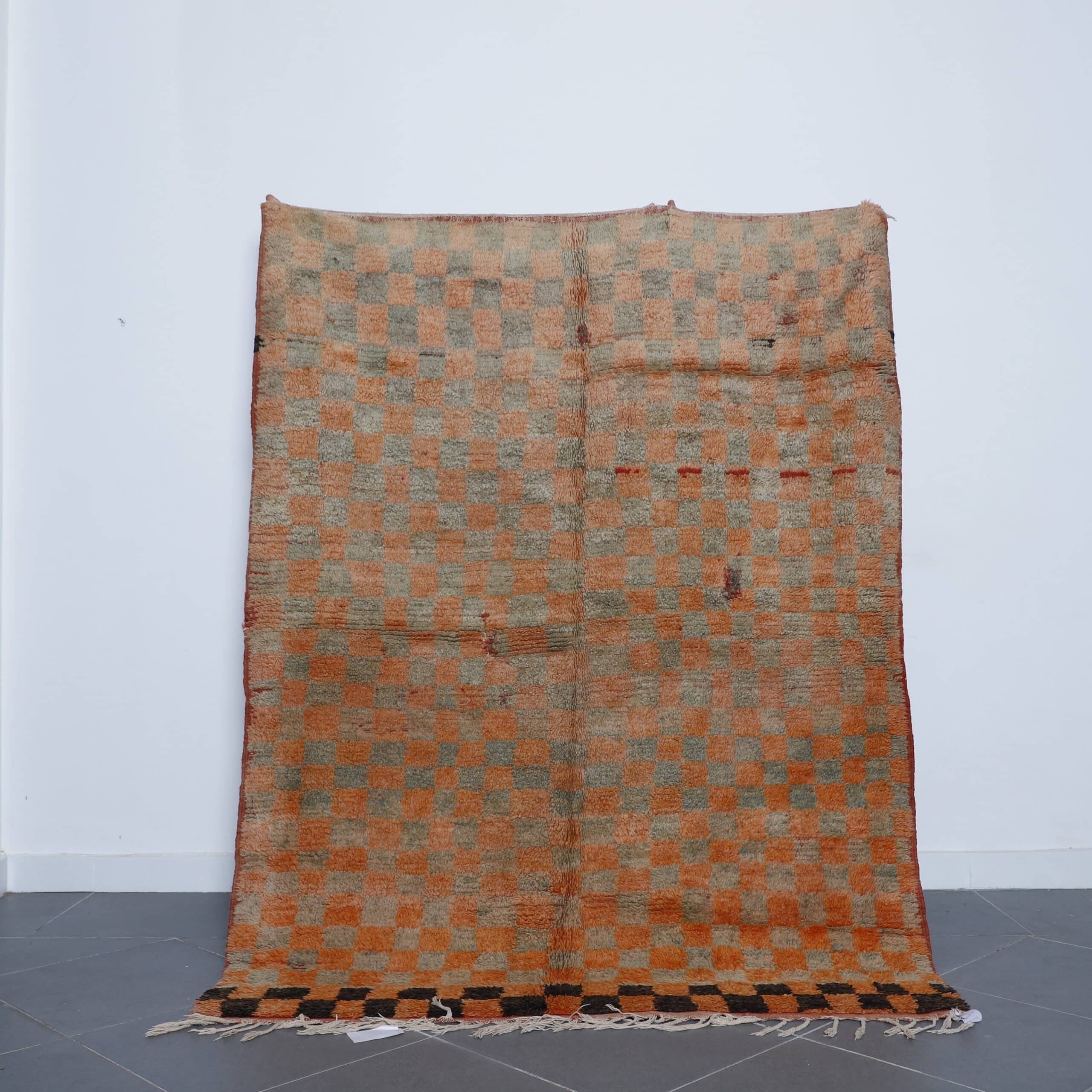 Vintage Moroccan Rug 7.1×5.2 Ft handmade wool