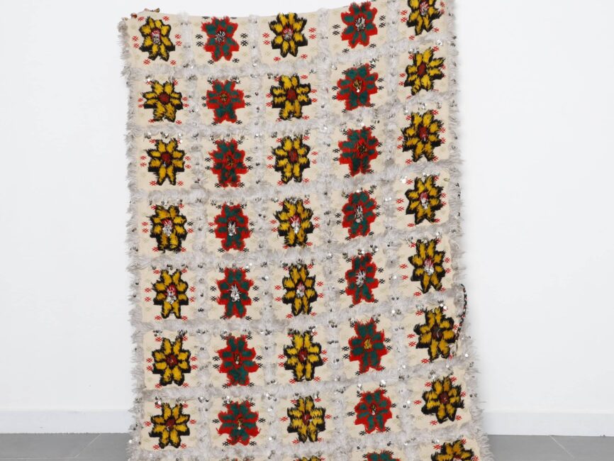 Wedding Blanket 7.3×4.6 Ft Moroccan Handira Wool with Sequins