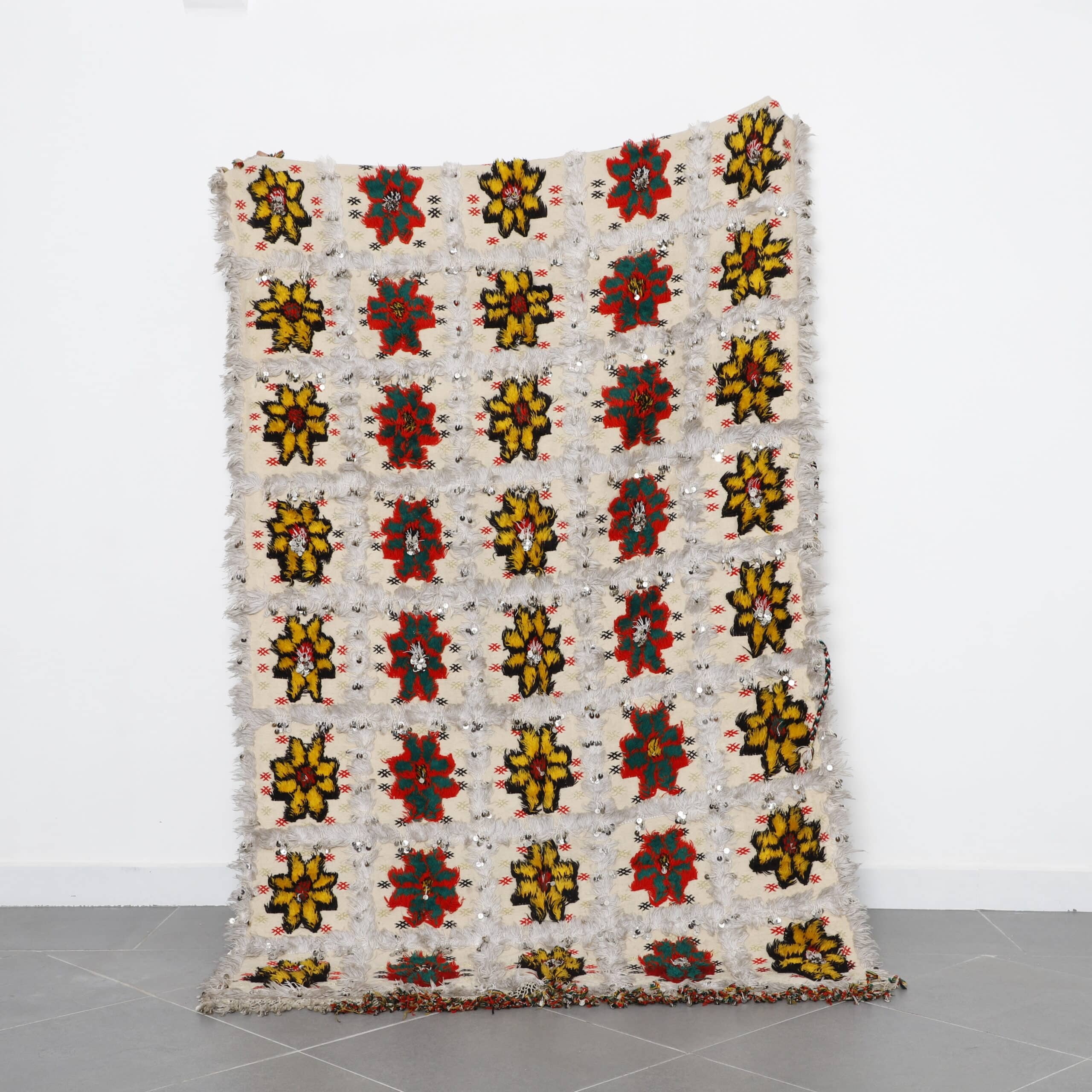 Wedding Blanket 7.3×4.6 Ft Moroccan Handira Wool with Sequins