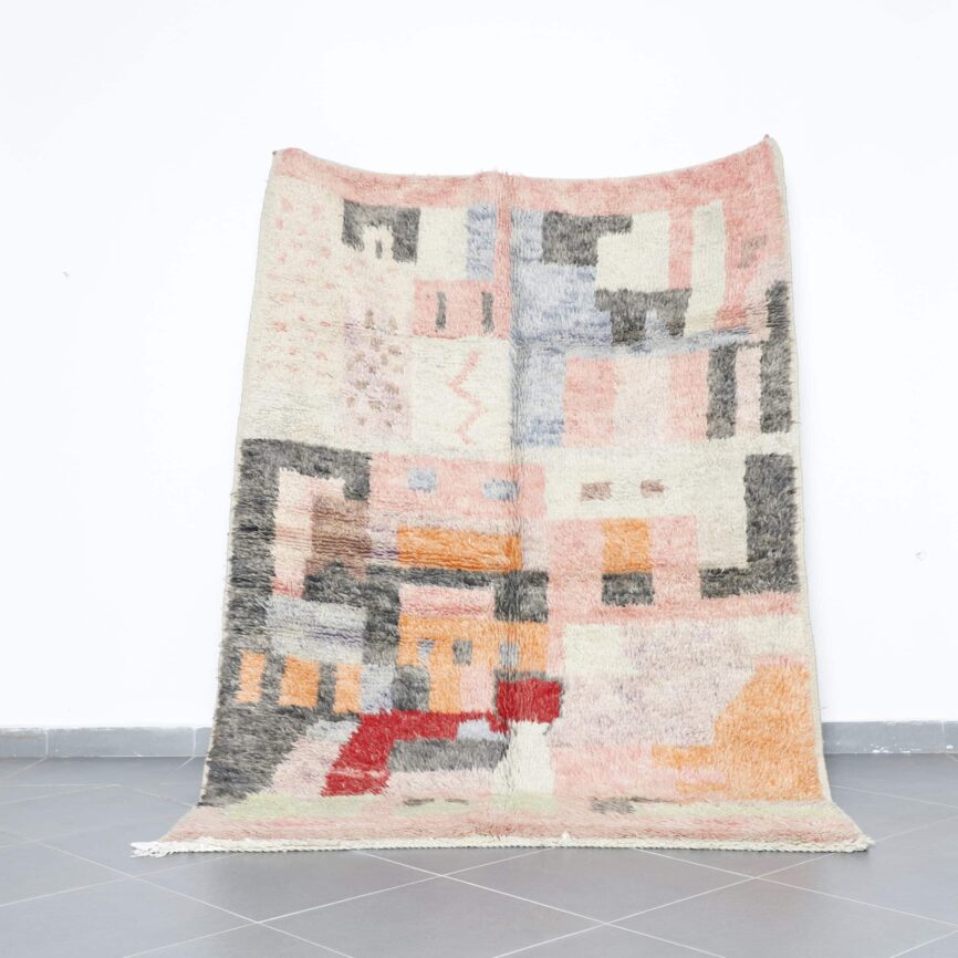 Soft Boujaad Rug 7.5×5.6 Ft handmade Moroccan wool carpet