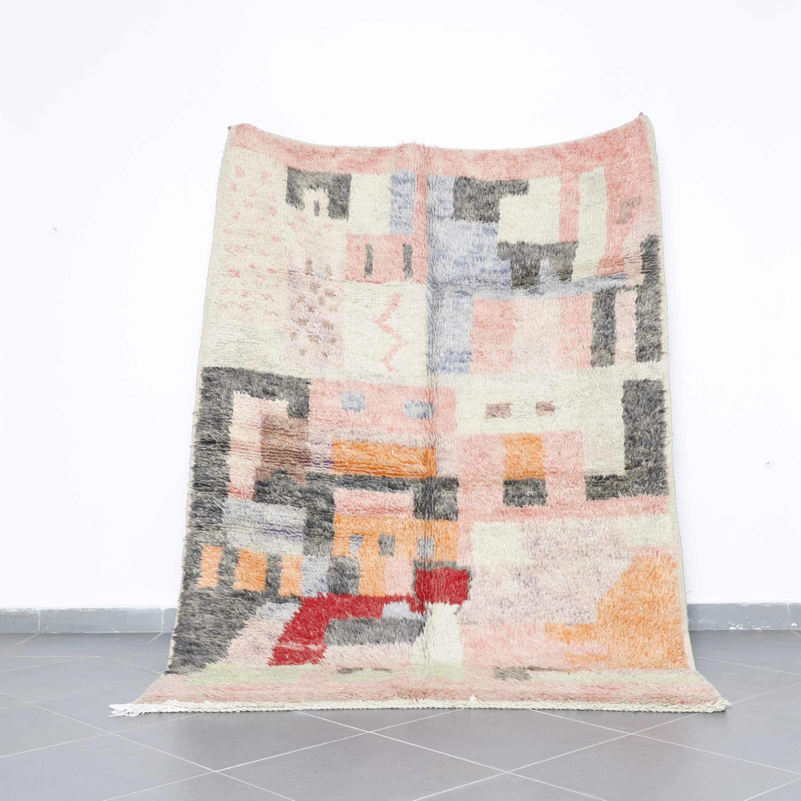 Soft Boujaad Rug 7.5×5.6 Ft handmade Moroccan wool carpet