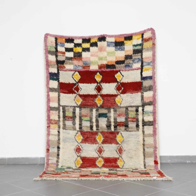 Abstract Boujaad Rug 7.7×5.2 Ft Moroccan Handmade Wool Carpet